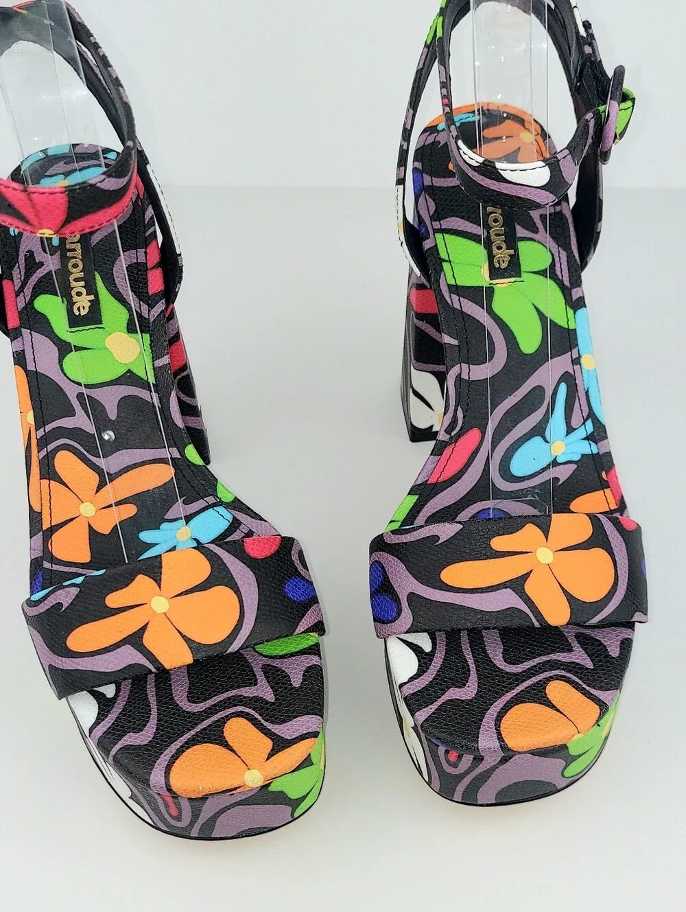 Larroude Dolly Flower Power Black Ankle Strap Sandal 7
